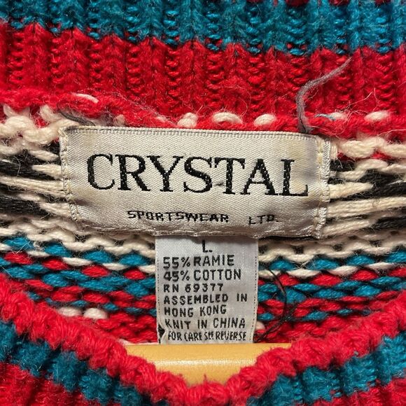 Vintage Crystal Sportswear Knit Sweater Large Red Nordic Pullover Retro 80s USA - Picture 5 of 9